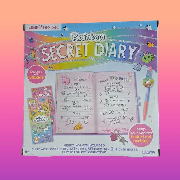 Rainbow Unicorn 80 Page Secret Diary Journal with Lock Key Pen & Stickers - Picture 2 of 8